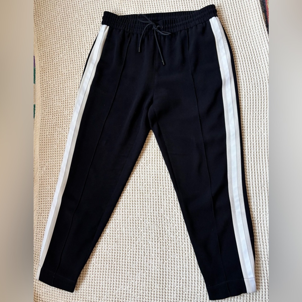 Me+Em Black Tuxedo Stripe Tapered Jogger Track Pants Trousers Elastic Waist
